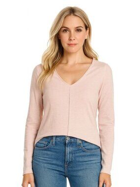 DKNY Women's Light Pink Long Sleeve V-Neck Shirt Large